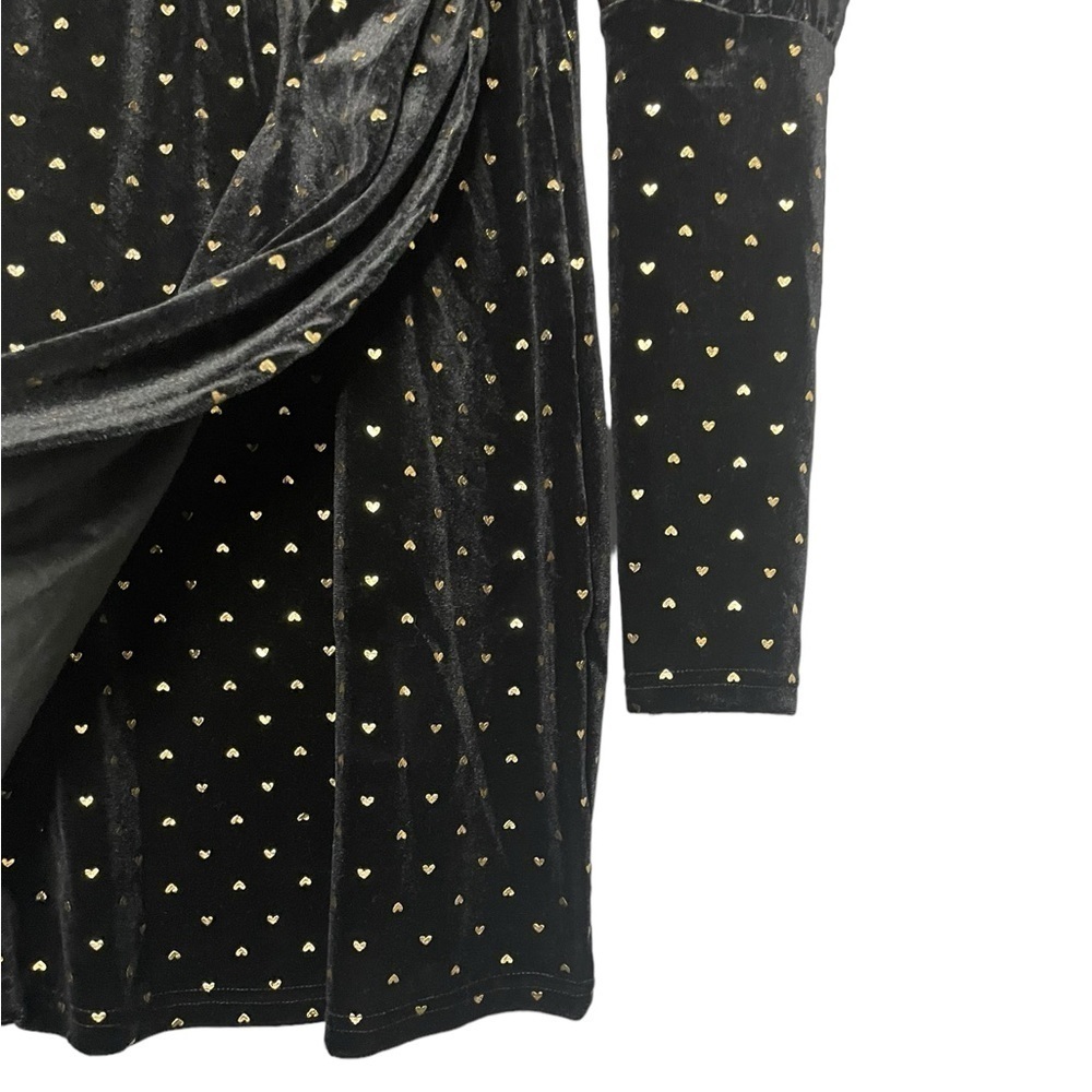 Saint Genies Heart Print Velvet Faux Wrap Mini Dress Black and Gold NWT - Picture 7 of 14